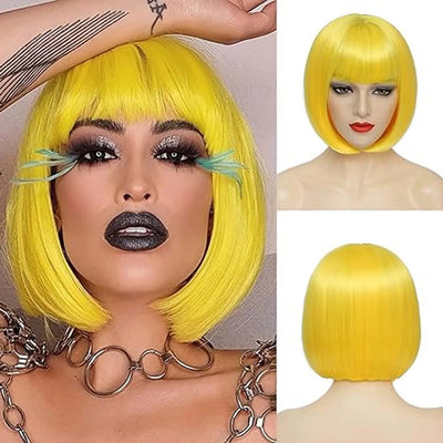 Short Bob Wig with Bangs 12 Inch Short Synthetic Bob Wigs Bangs for Women Natural Looking for Daily Use (Natural Black)
