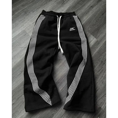 Y2K Cargo Pants Harajuku Double Stripes Zipper Embroidered Waist Retro Streetwear High waisted Wide Leg Pants Men Women Trousers