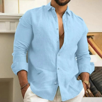 Men's Linen Shirt Summer Shirt Beachwear Button Casual Shirt Black White Pink Long Sleeve Solid Color Lapel Spring Summer 6XL