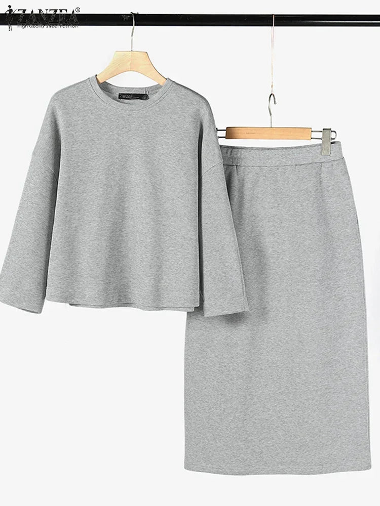 Stylish Women Tracksuits Spring 2pcs Outfits Solid Work Matching Sets 2025 ZANZEA Casual Long Sleeve Blouse Dress Suits Oversize