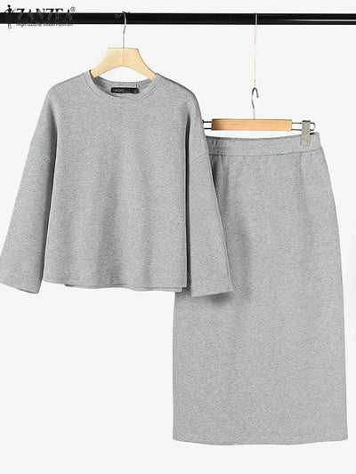 Stylish Women Tracksuits Spring 2pcs Outfits Solid Work Matching Sets 2025 ZANZEA Casual Long Sleeve Blouse Dress Suits Oversize