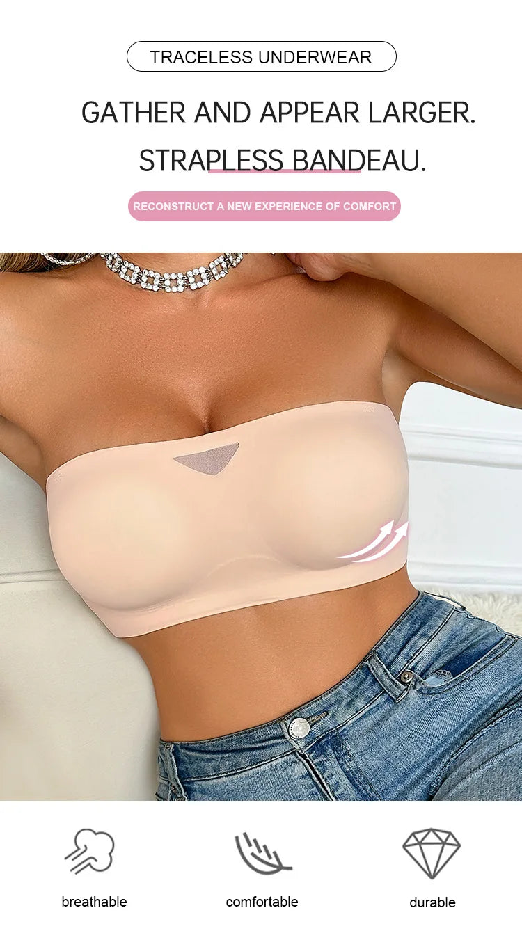 Women Sexy Bra Breathable Seamless Bralette - See-Through Detachable Straps, Push-Up, Comfortable, Non-Slip, Lightweight