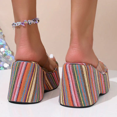 Slippers Women Open Toe Slip on Sandals Platform Wedges High Heels Mules Slides Casual Leisure Fashion Comfy Shoes for Women