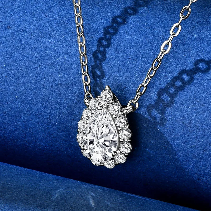 S925 Teardrop Necklace 1.0CT Pear Cut D Moissanite Pendant Necklaces for Women 925 Silver Adjustable Chain GRA Certified Jewelry