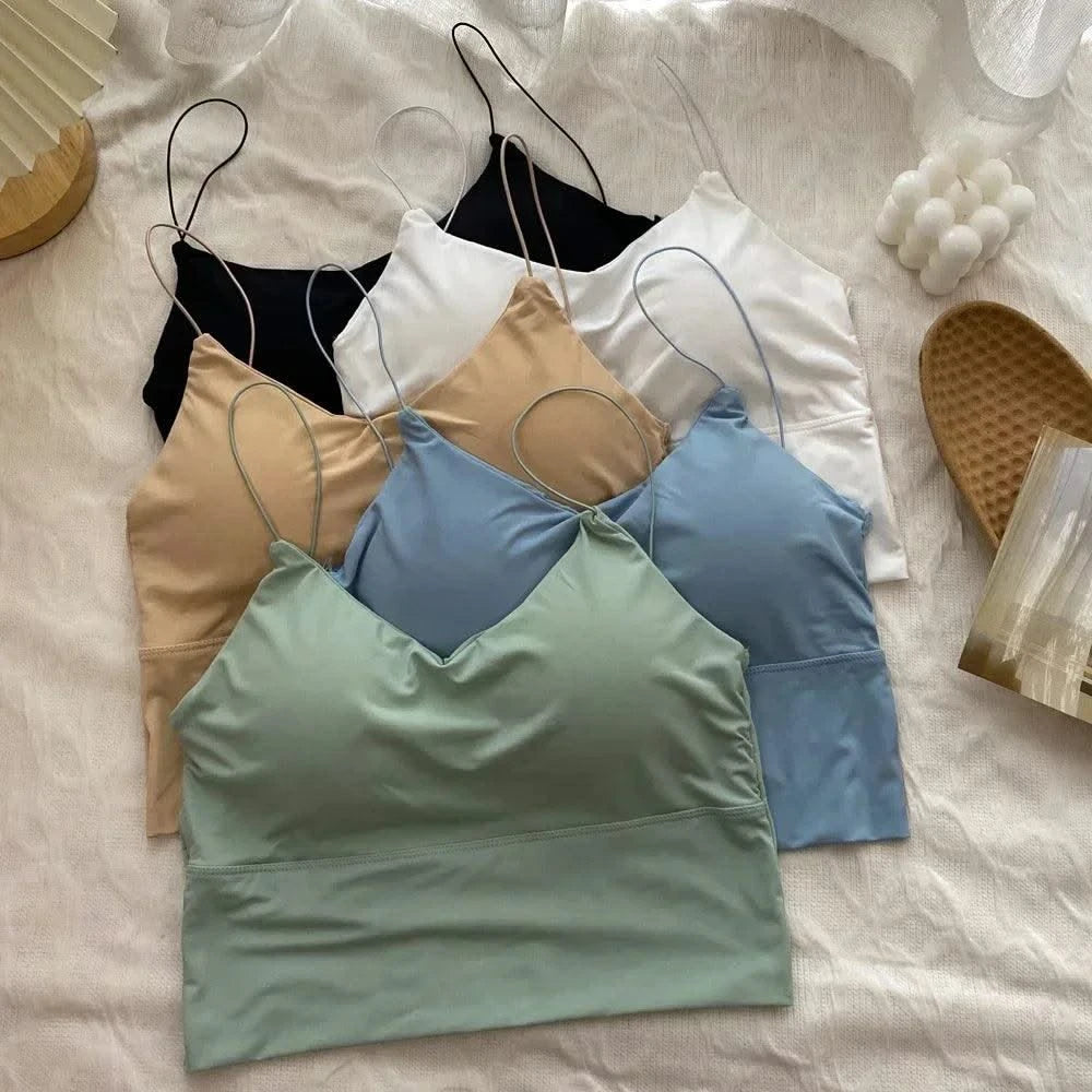 Women Summer Vest Tops Sleeveless Cotton Bustier with Pads