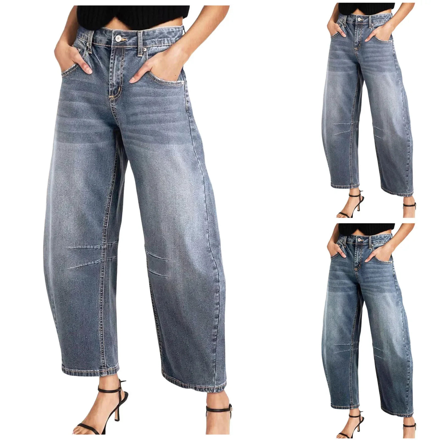 Designer Wide Leg Pants For Women Mid Rise Barrel Jeans For Women Wide Leg Mid Waist Cropped Denim Summer Shorts For Women Jean