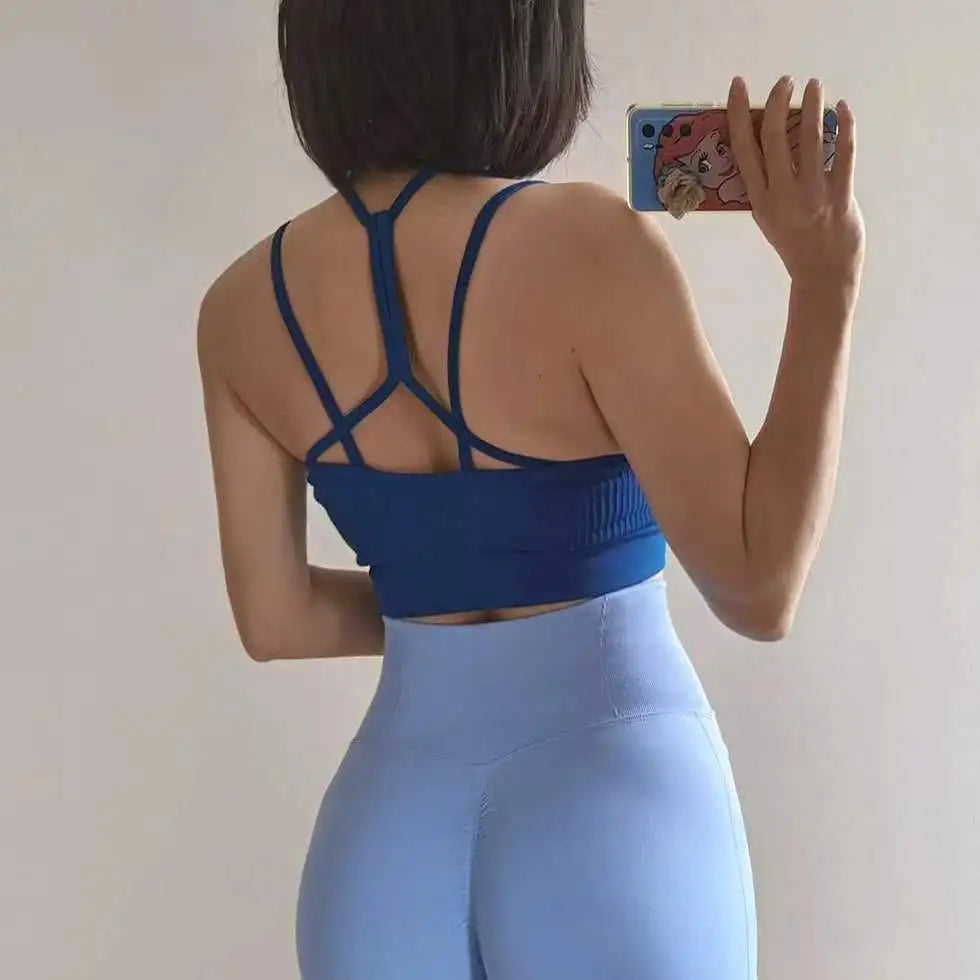 Women Breathable Sports Bra Shockproof Fitness Tops Gym Crop Top Brassiere Push Up Sport Bras Gym Workout Top Seamless Yoga Bra