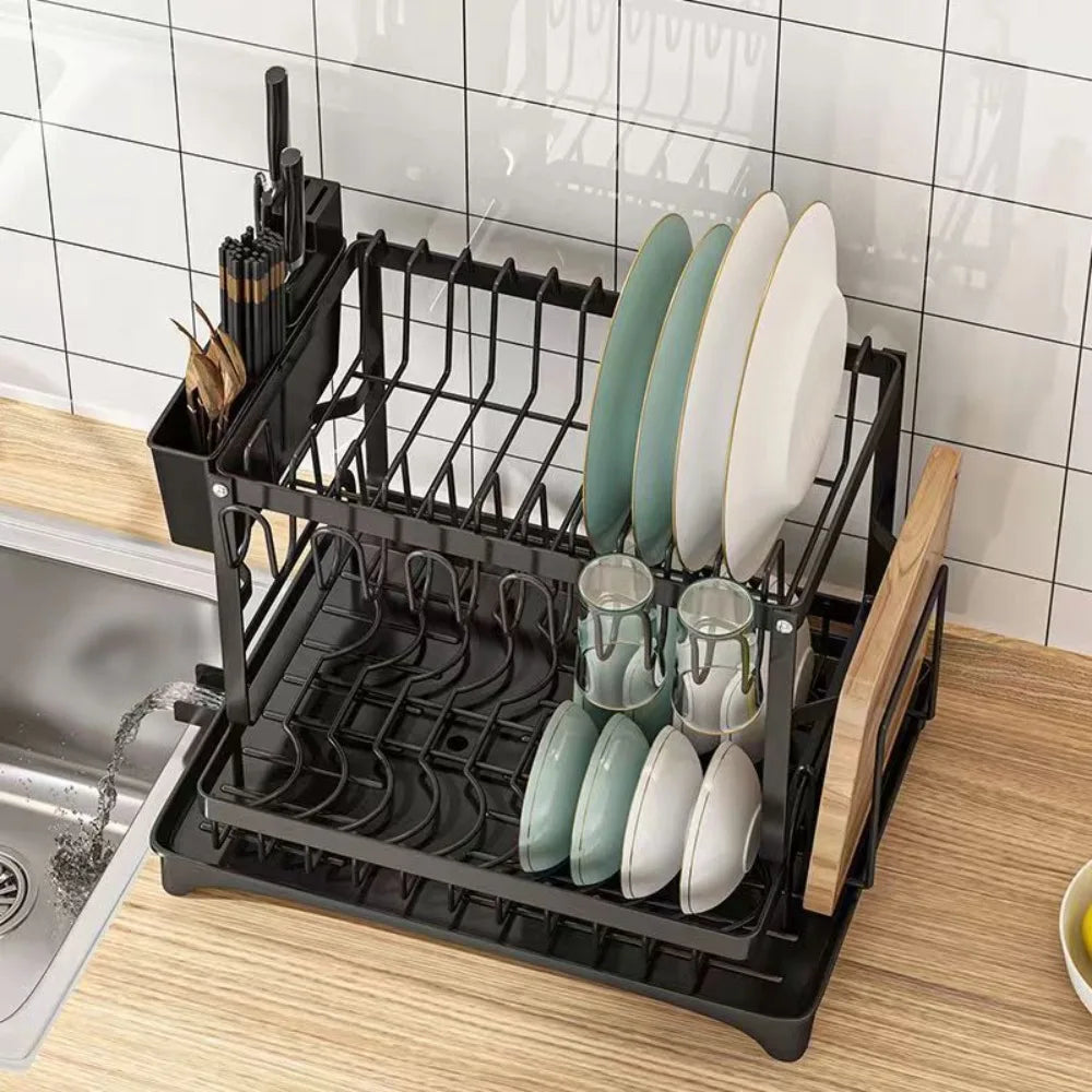 Kitchen drain rack dish rack household utensils knives and forks storage racks Tabletop drying bowl rack kitchen organizer