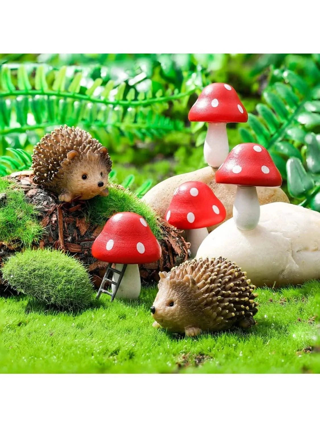Garden accessories resin hedgehog and wooden mushroom miniature garden accessories bonsai micro landscape decoration