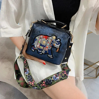 Fashion Women Leather Handbag Messenger Bag Purses Satchels Designer Luxury Handbags Crossbody Bags Elephant Embroidered Bags