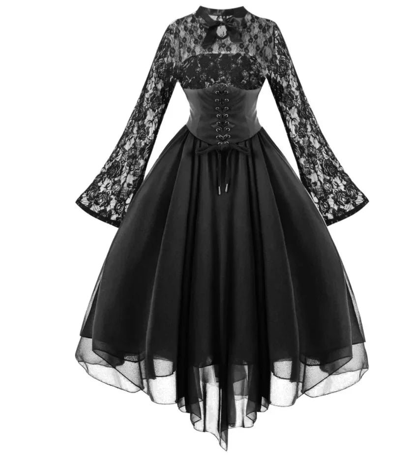 Renaissance Court Gown Victorian Medieval Costume Women Halloween Cosplay Full Sleeve Lace Dress Birthday Party Princess Suit