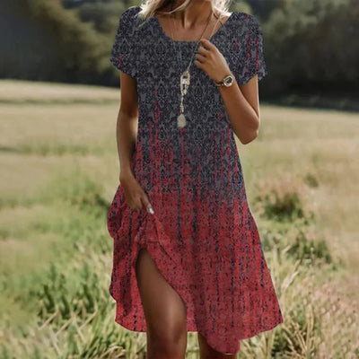 Bohemian Dresses For Women New V Neck Short Sleeve Flower Printed Beach Holiday Dress Women Midi Dresses Swing Sundress