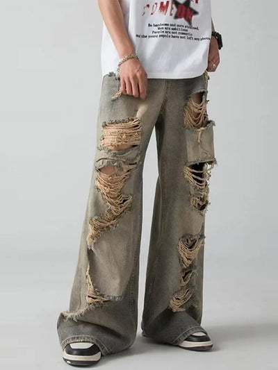 Holes Ripped Jeans Pants for Man Breathable High Street Men's Denim Pants New Trendy Hole Male Summer Brand Designer Pant 2025