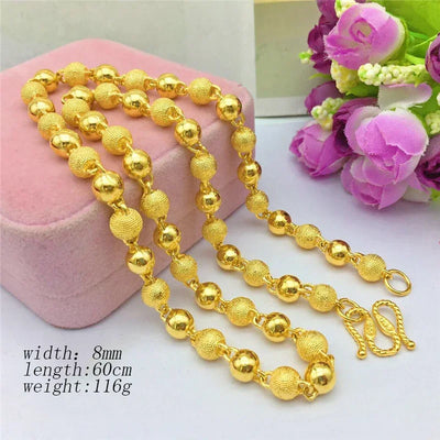 Luxury 18K Gold Necklace for Men Women Thick Yellow Gold Necklace for Wedding Engagement Anniversary Beads Chain Jewelry Gifts