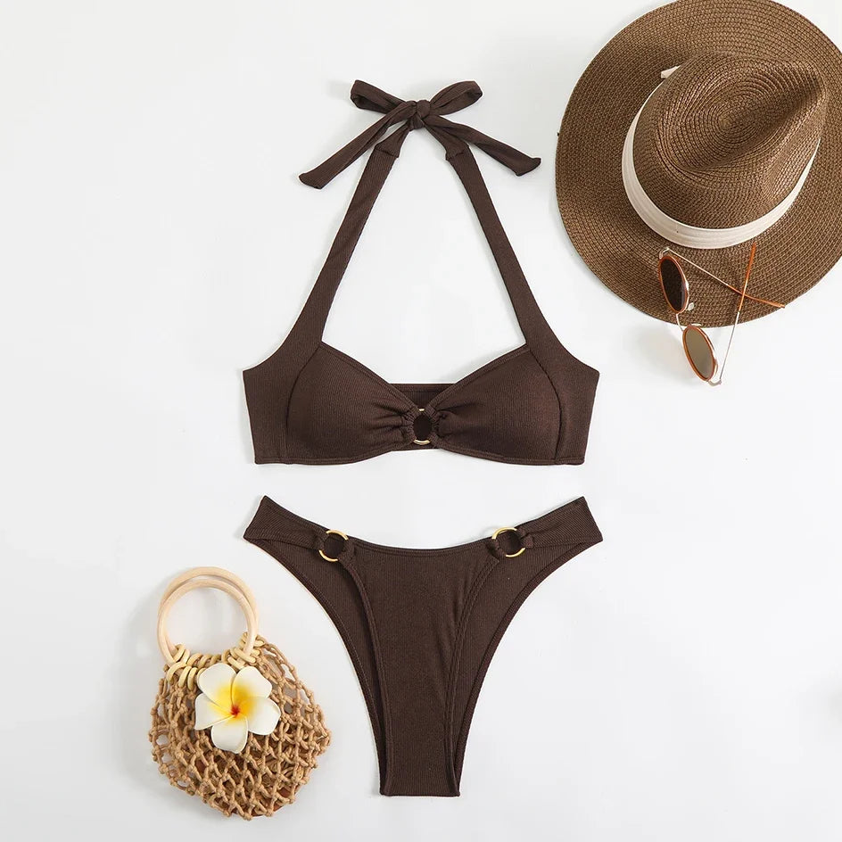 Sexy Women's Swimsuit 2025 Summer Bikini Two-piece Swimwear for Woman Beachwear Halter Bikinis Sets Swimming Beach Bathing Suits