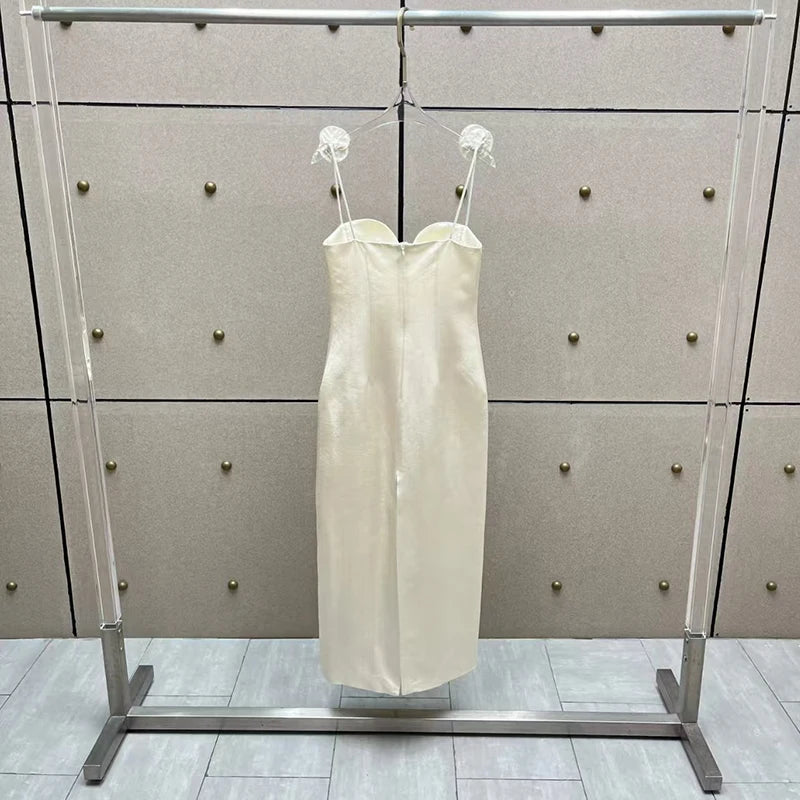 Women's dress New 3D flower decorated sleeveless long dresses for summer 2025 Sexy backless suspender midi dresses party dresses