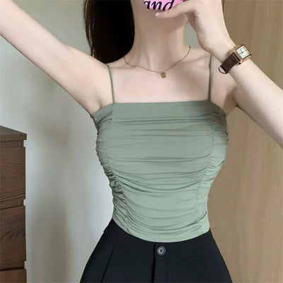 Top Women Sexy Shirts Sleeveless Tube Tops Girls Tops With Suspenders Lady White Camisole Padded Bras Woman Clothing Corset Top