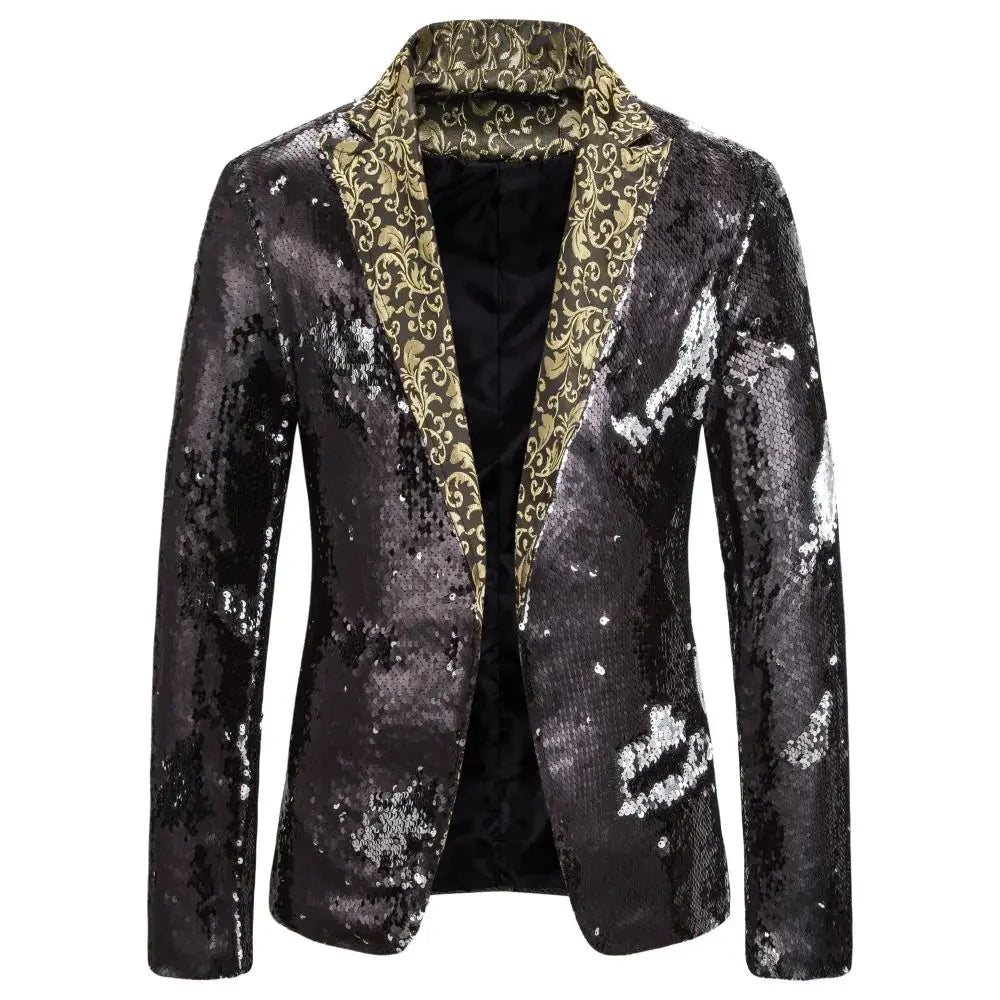 Men's Suit Shiny two-tone sequin shawl Collar suit Men's Wedding Groom Singer Dance Sequin Suit Jacket DJ Club Stage Men's suit