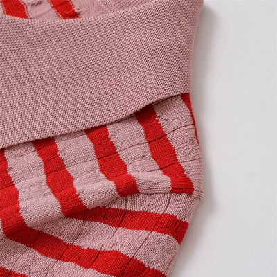 Summer polo collar stripe knit t shirts women 2 pc sets short sleeve knitwear casual high waisit wide leg pants suits female