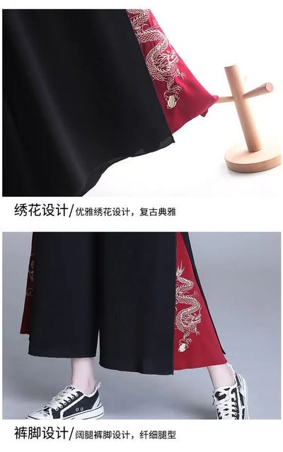 Fashion Women Trousers High Waist Wide Leg Pants Chiffon Slit Culottes Cheap Wholesale Elastic Waist Cropped Pants Free Shipping