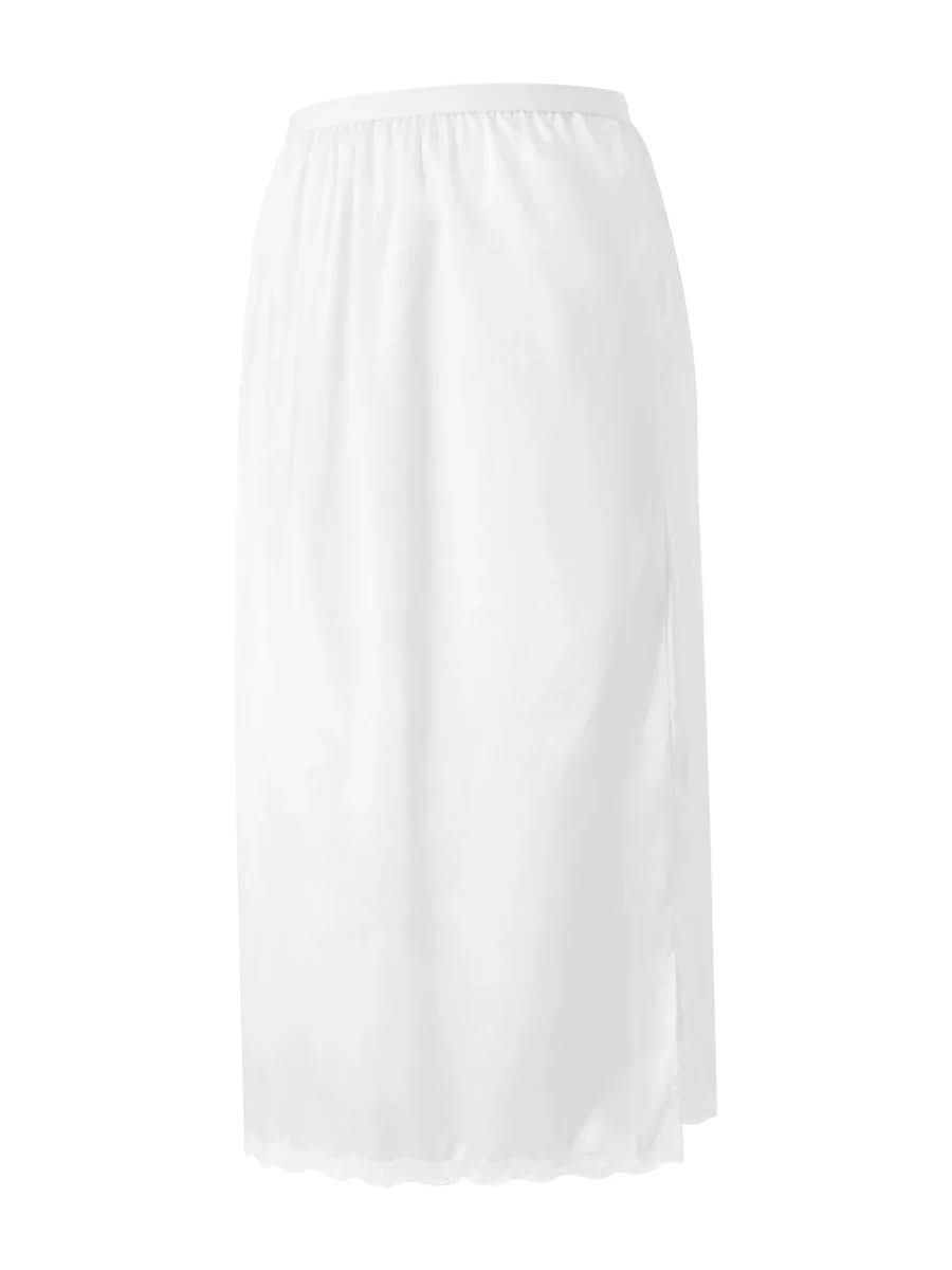 Women's Half Slips Elastic Waist Solid Color Satin Underskirt Lace Trim Skirt Under Dresses Bottoming Mini Slip Dress Petticoat