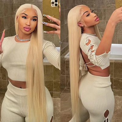 13x6 Bone Straight  Lace Frontal Honey Colored Human Hair Wig 613 Blonde Transparent Lace Front Closure Wigs for Black Women