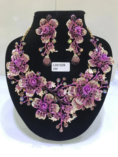 Women Luxury Necklaces Set Wedding Delicate Fashion Jewelery Set Crystal Rhinestone Earrings Jewelry Sets