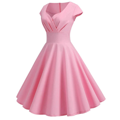 Pink Summer Elegant Party Midi Dress Women V Neck Vintage Robe Elegant Vintage Rockabilly Pin Up Party Office Midi Dresses