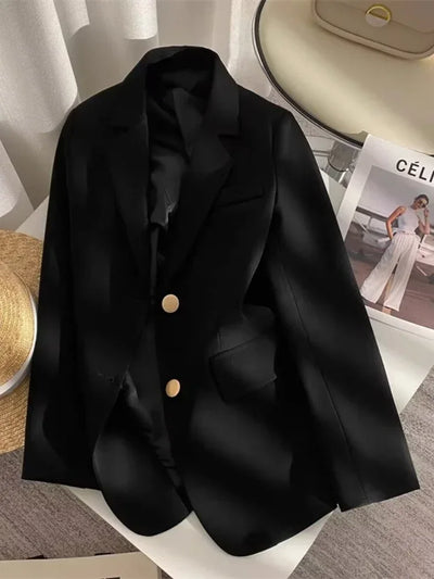 Women's Double Breasted Blazer Chic Office Lady Vintage Coat Fashion Notched Collar Long Sleeve Ladies Outerwear Stylish Tops
