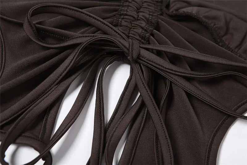 Y2k Streetwear 2 Piece Long Sleeve Halter Crop Top Sexy Trendy Irregular Backless Women T-shirts Aesthetic