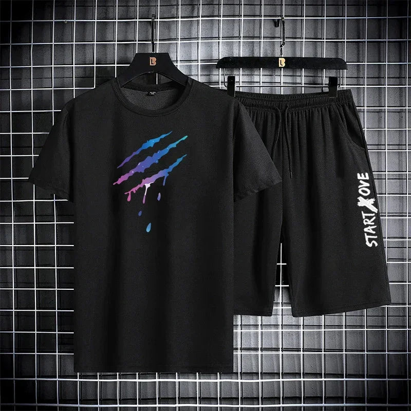 Trendy Suits for men  Men's Summer Shorts Set Gym Outfit Student Short Sleeve Tee 2 Piece Set Tracksuits Men Casual Men Clothing