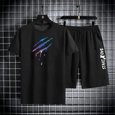 Trendy Suits for men  Men's Summer Shorts Set Gym Outfit Student Short Sleeve Tee 2 Piece Set Tracksuits Men Casual Men Clothing