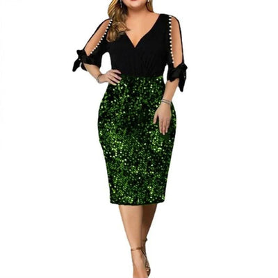 Party Dresses for Women 2023 Sexy Hollow Out Design Bead V-Neck Petal Sleeve Bodycon Dress Elegant Chic Sequin Evening Vestidos