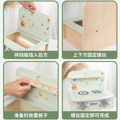 Wooden Mini Kitchen Set Toys Simulation Tableware Stove Cooking Utensils Kids Role-playing Hands-on Ability Interactive Games