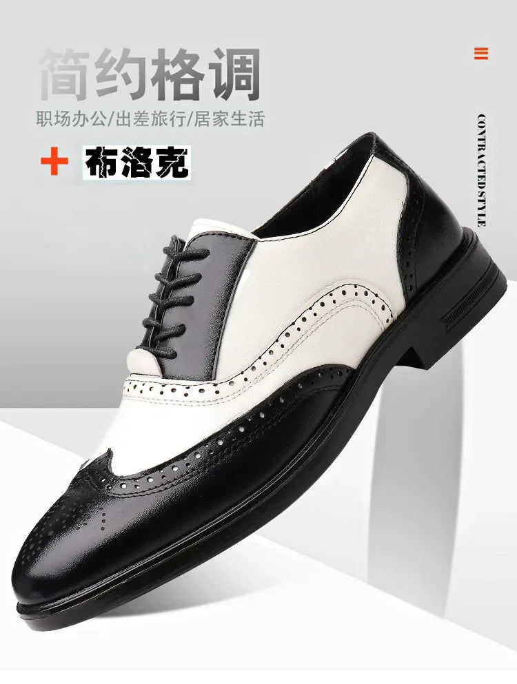 Retro Men's Oxford Shoes Fashion Block Carved Casual Shoes Social Shoes Male Business Dress Leather Shoe Zapatos Para Hombres