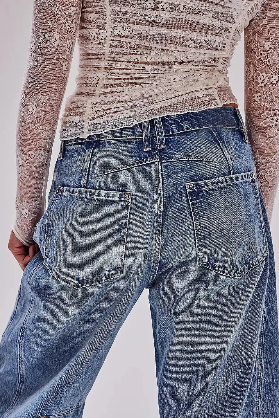 Midiross High Stretch Mid-Rise Barrel Jeans Fashion wide Leg Shape Women Casual Baggy Mid Waist Denim Jeans