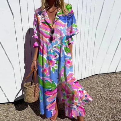 Women Dresses Summer 2025 Sexy O Neck Dot Print Boho Beach Dress Cascading Ruffle Half Sleeve Maxi Dress Wrap Sundress Robe
