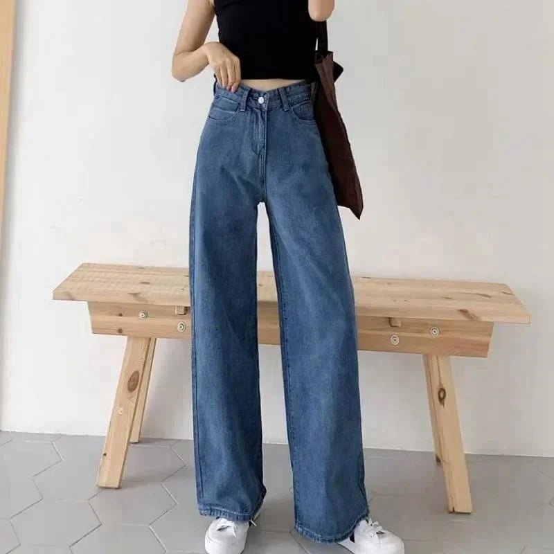 Loose Straight Cylinder Women Jeans High Waist Slimming Long Pants Trendy Cotton Fabric Comfortable Casual Style