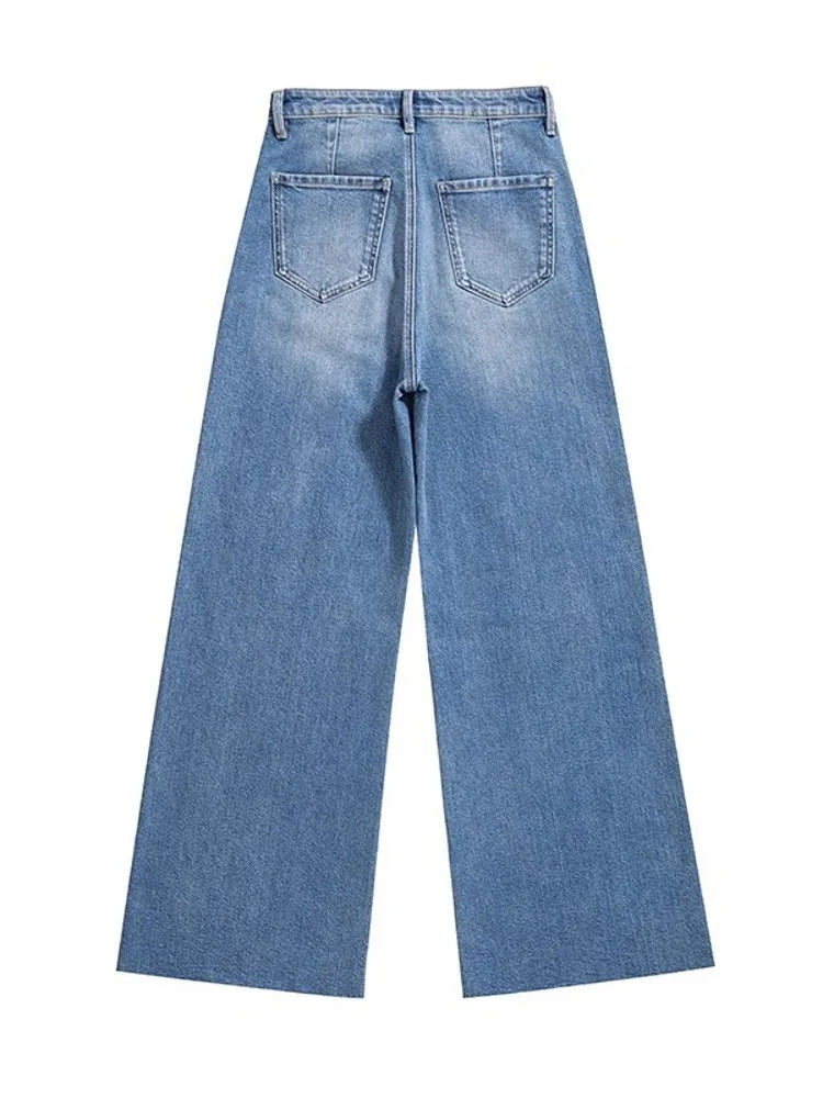 Summer Women Lace Floral Embroidery Wide Leg Denim Pants Spliced Loose Fit High Waist Hollow Out Jeans Streetwear Long Trousers