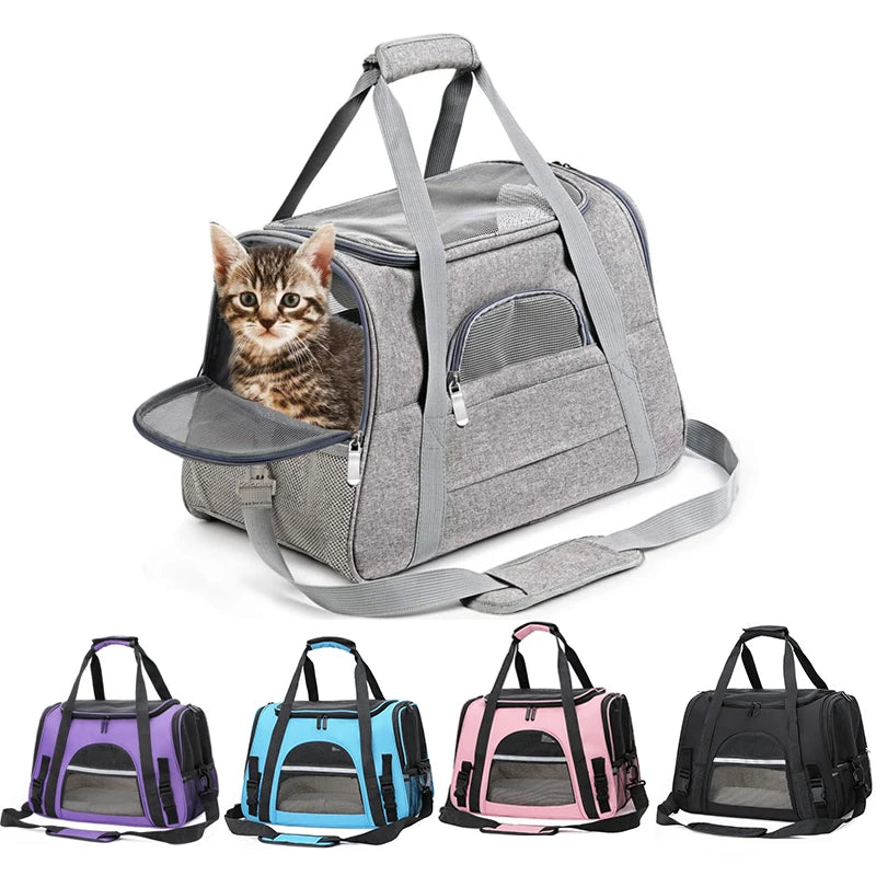 Soft-Sided Pet Travel Carrier , Mesh Breathable Carrier Bags for Cats Dogs Comfort Foldable Handbag Pet Transport Bag
