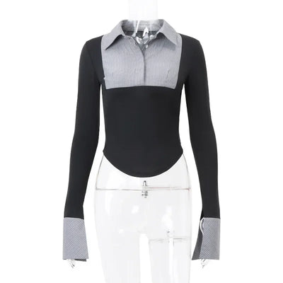New Women Striped POLO Collar Retro Sexy Spicy Girl Long Sleeved Top Female Clothes 2024 Summer Women's Fashion Skinny T-shirt