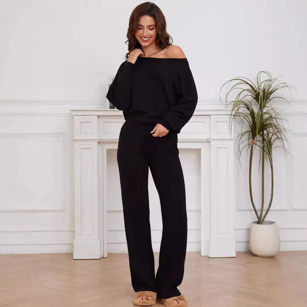 Elegant Loungewear Knitted 2 Piece Set Knit Pants and Sweater Suit Women Casual Winter Knitted Two Piece Sets Women 2024