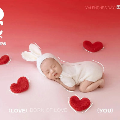 New-Baby Rabbit Costume With Cute Bunny Ear Hat & Love Shape Pocket Background Props | New-born Photography Theme Set