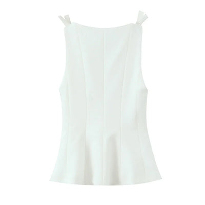 TRAF Top for Women Fashion Summer Short Skirt Hem Bow Sleeveless O-neck Blouse Street Clothing Vest Tank Chic Ladies Tops Mujer