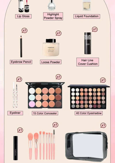All In One Makeup Kit for Women Full Kit Set Include Eyeshadow Eyebrow Eyeliner Lip gloss Concealer
