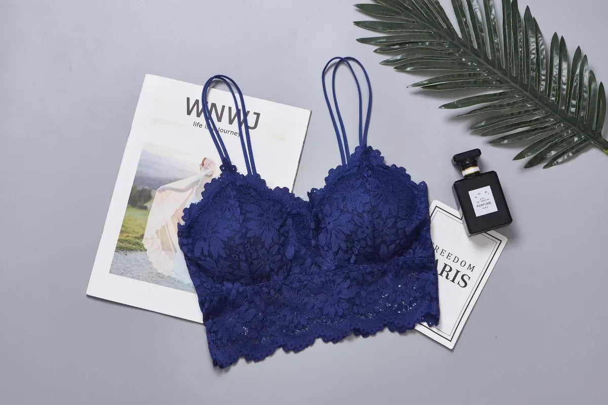 Women's Lace Bra Sexy Hollow Out Flower Underwear Bralette Wireless Push Up Breathable Strap Padded Vest Lingerie