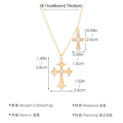 Retro Stereo Double Cross Pendants Long Necklace Baroque Court Sweater Chain for Women Fashion Gothic Jewelry Accessory Gifts