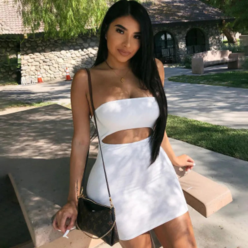 Women Sexy Dress Summer Sundress Female Party Dress Casual Hollow bag hip tube top strapless sleeveless slim dress Halter Dress