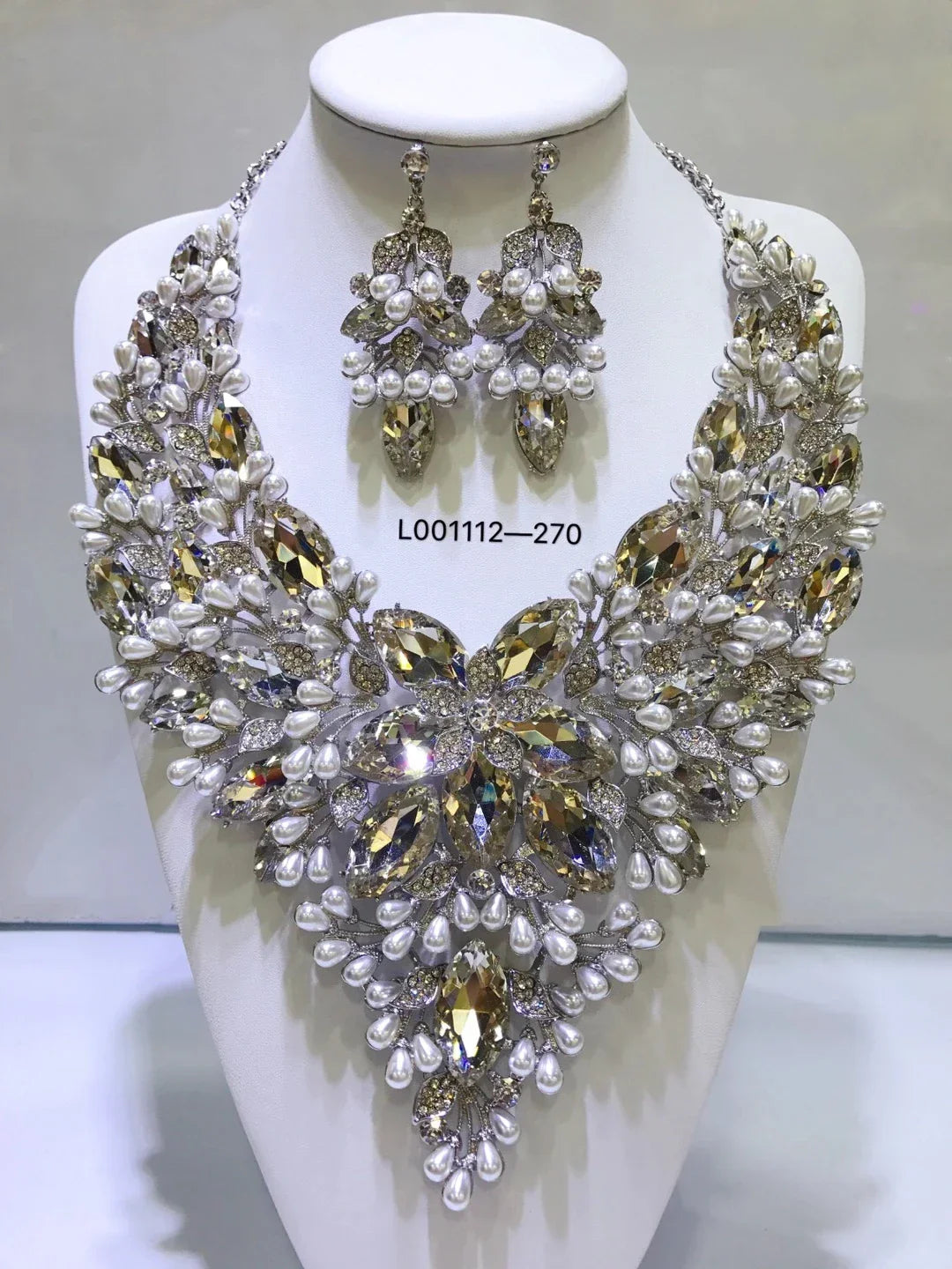 Women Luxury Necklaces Set Wedding Delicate Fashion Jewelery Set Crystal Rhinestone Earrings Jewelry Sets