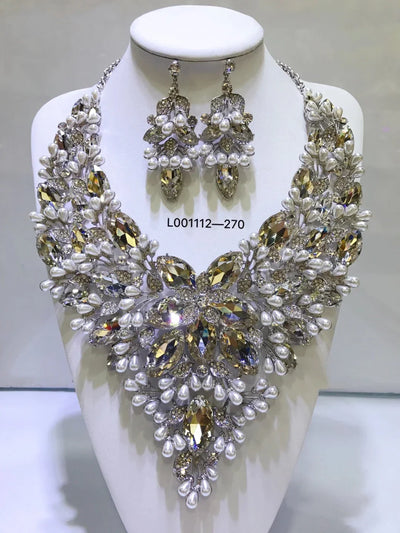Women Luxury Necklaces Set Wedding Delicate Fashion Jewelery Set Crystal Rhinestone Earrings Jewelry Sets